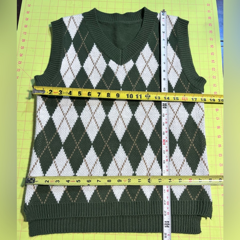 Preppy argyle‎ diamond knit sweater vest womens sleeveless layer tennis prep y2k - Picture 9 of 9